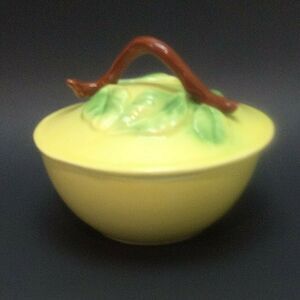 Vintage Belmar California Pottery Covered Bowl Figural Pear Fruit 40s